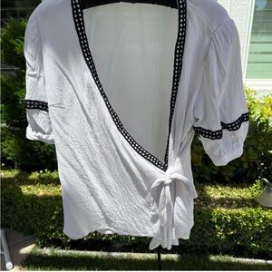 Vince Camuto White Blouse with Black Accents